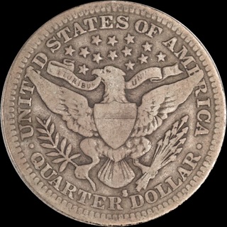 Macro close-up of 1907-S quarter reverse showing the S/S repunched mint mark FS-501 variety with doubled S impression